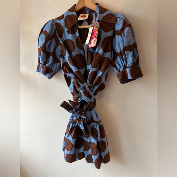 Farm Rio Short-Sleeve Bow-Front Mini Dress XXS BNWT - Picture 9 of 16